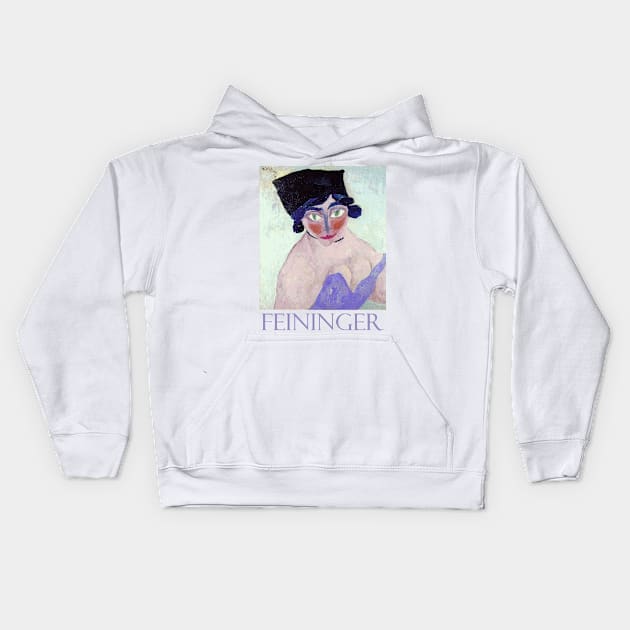 Woman with Green Eyes (1915) by Lyonel Feininger Kids Hoodie by Naves